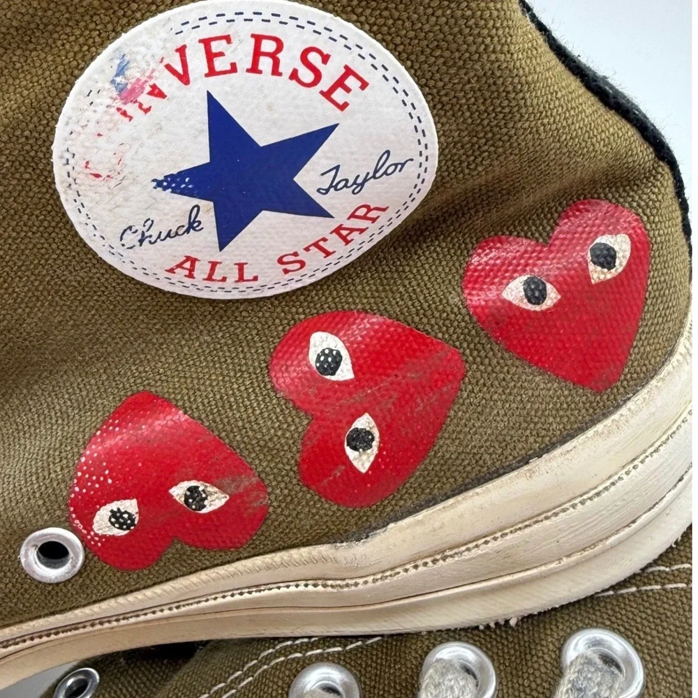 Converse Chuck PLAY Comme des Garcons Olive shoe Sneakers‎ sz 8 -worn thrarashed